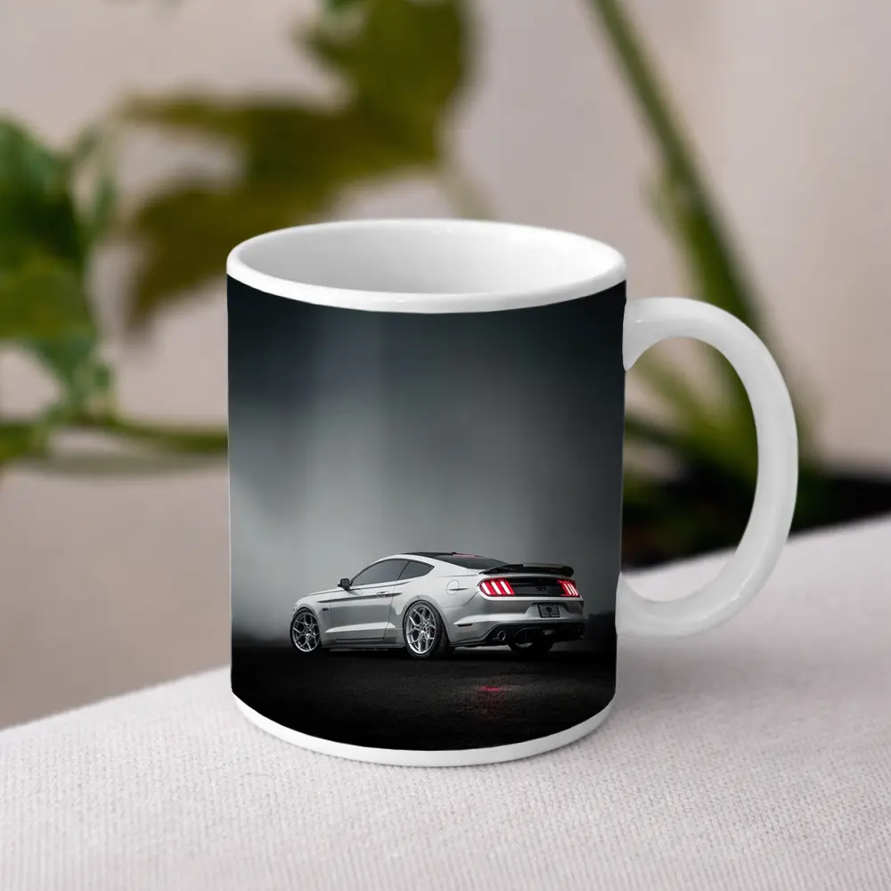Ford Mustang GT Silver Foggy Dark Background – Mugs