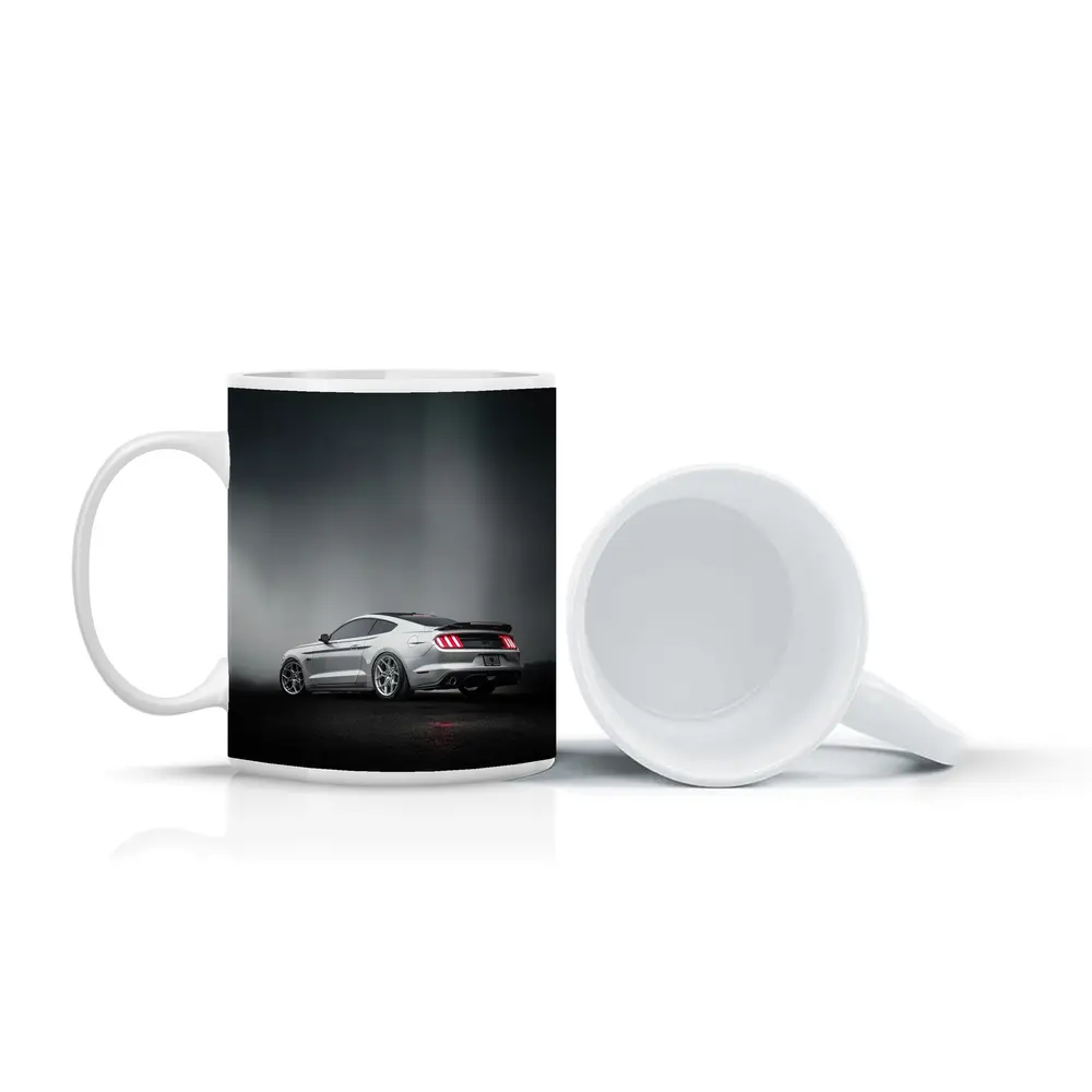 Ford Mustang GT Silver Foggy Dark Background – Mugs