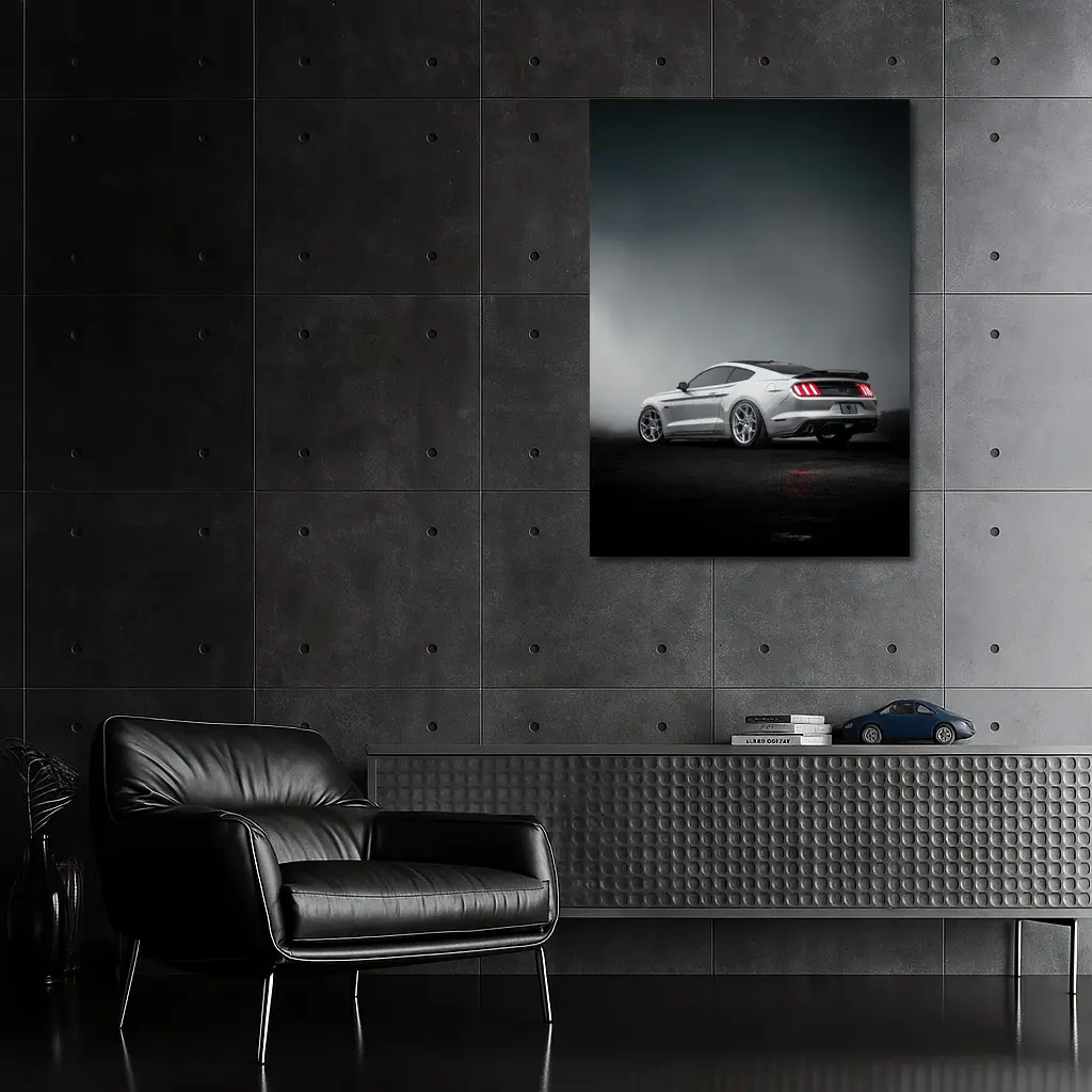 Ford Mustang GT Silver Foggy Dark Background – Wall Art