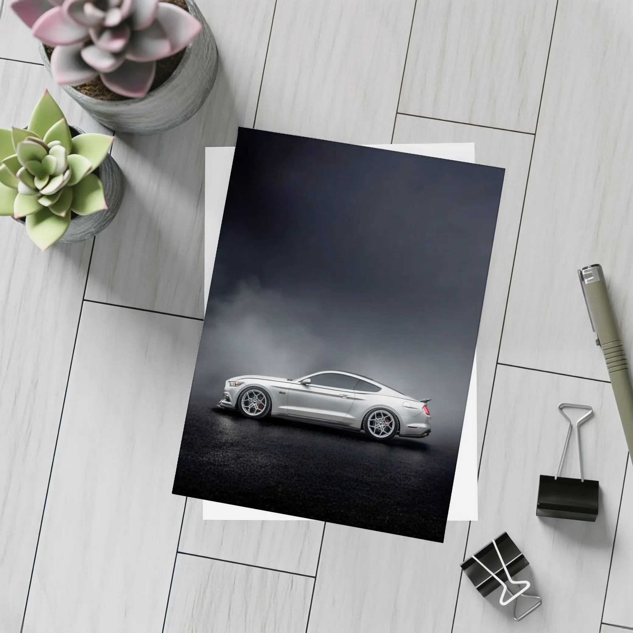 Ford Mustang Silver Side Profile Dark Fog – Postcards