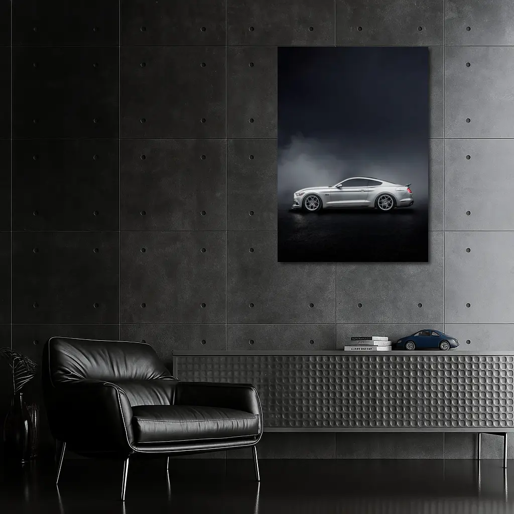 Ford Mustang Silver Side Profile Dark Fog – Wall Art