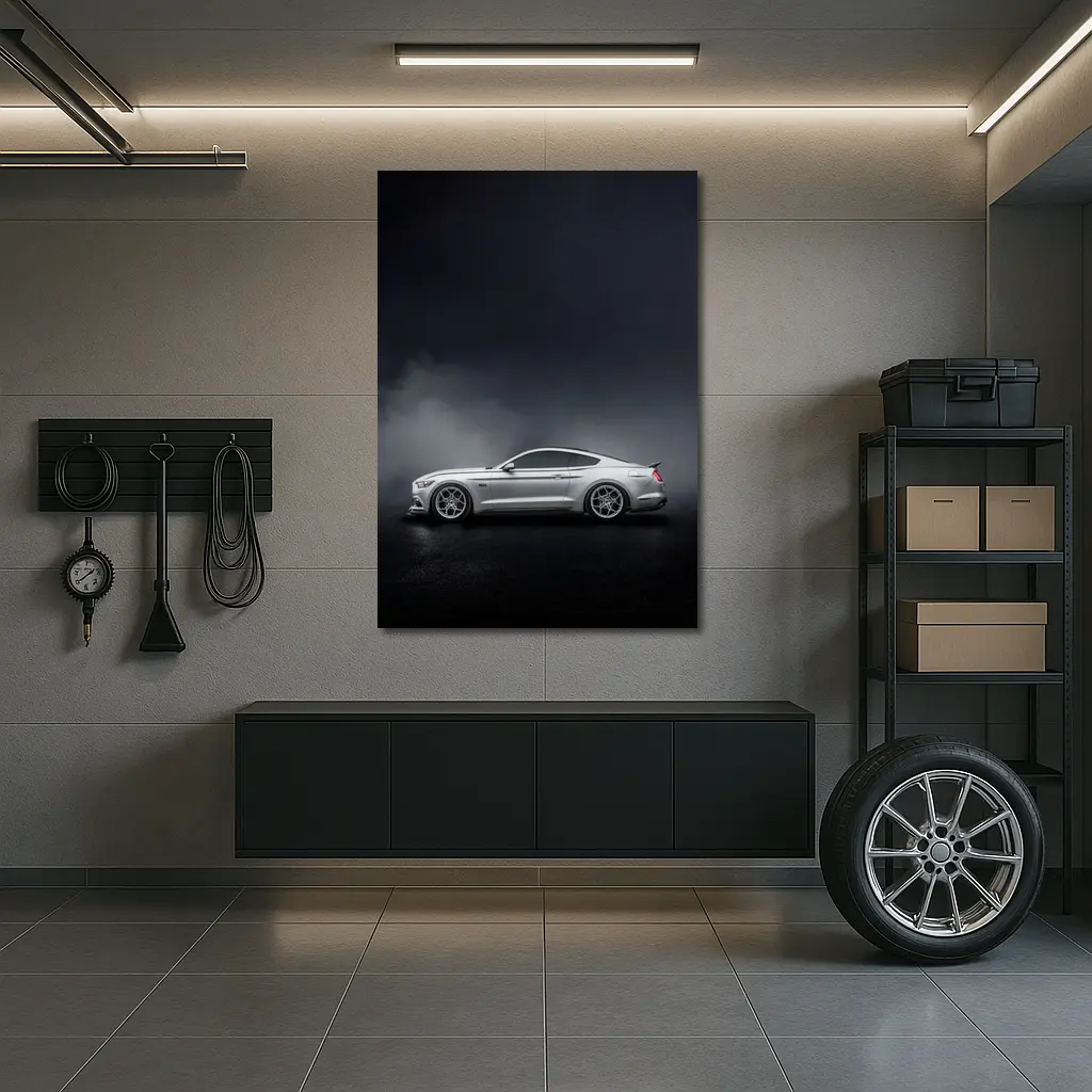 Ford Mustang Silver Side Profile Dark Fog – Wall Art