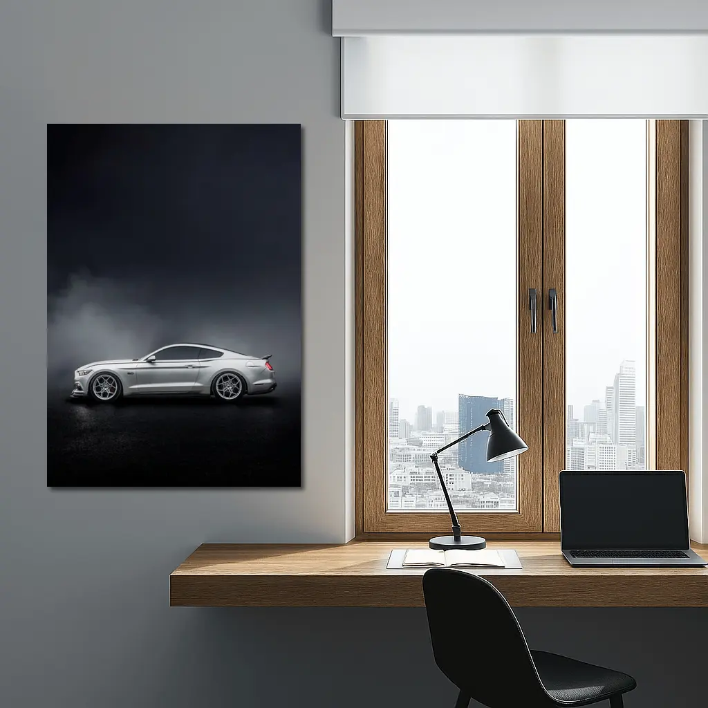 Ford Mustang Silver Side Profile Dark Fog – Wall Art