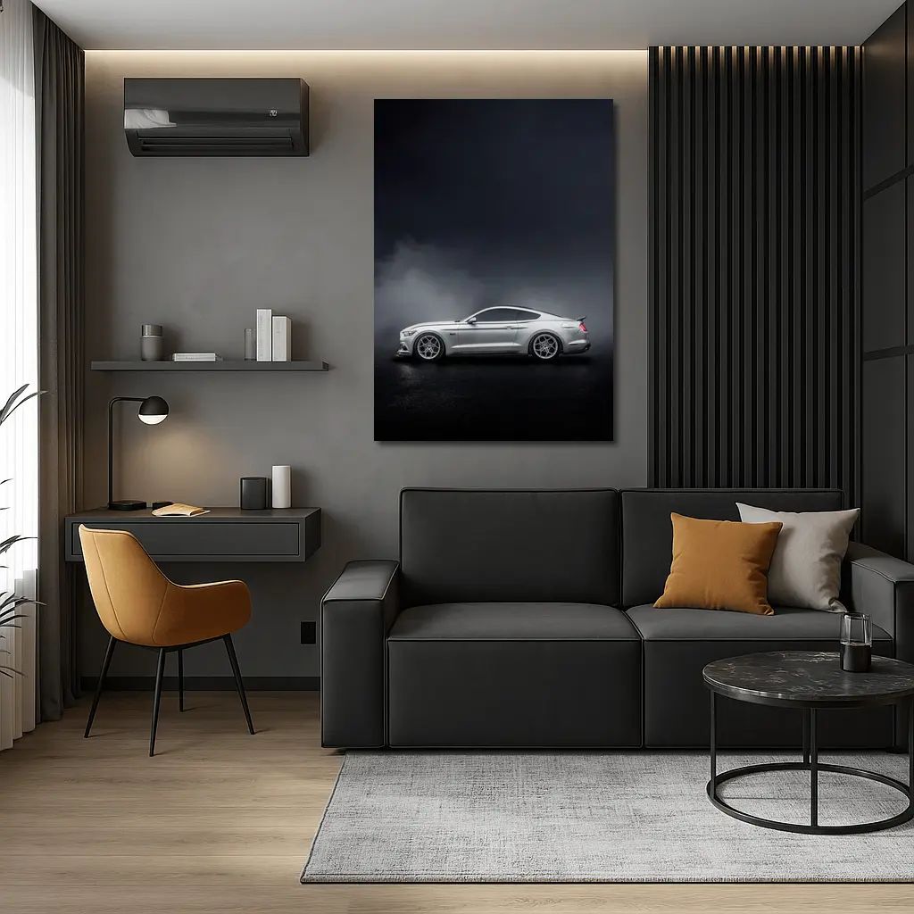 Ford Mustang Silver Side Profile Dark Fog – Wall Art