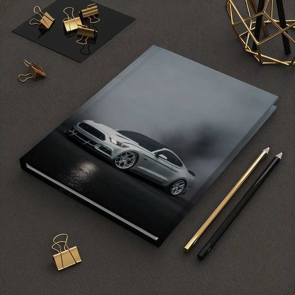 Ford Mustang Silver Stance Foggy Dark Background – Notebooks