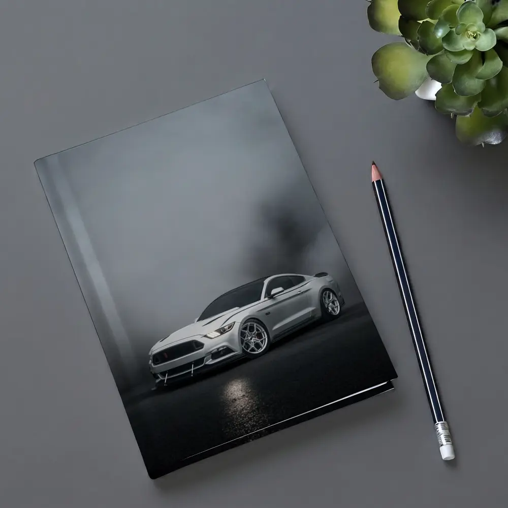 Ford Mustang Silver Stance Foggy Dark Background – Notebooks