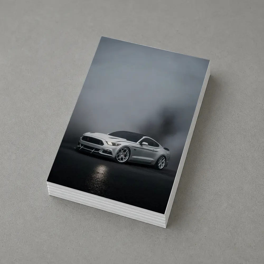 Ford Mustang Silver Stance Foggy Dark Background – Postcards