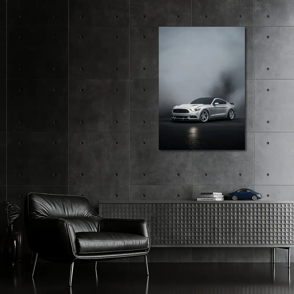 Ford Mustang Silver Stance Foggy Dark Background – Wall Art