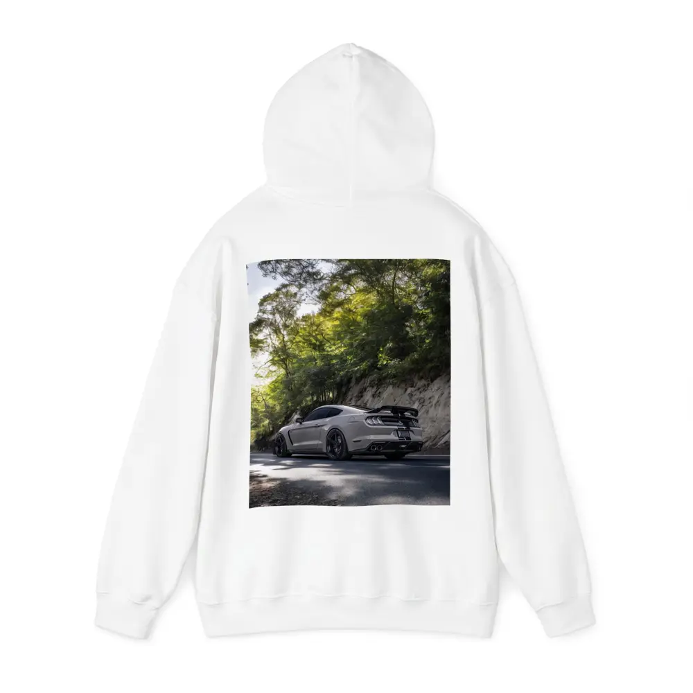Ford Mustang Silver On Forest Road – Hoodies