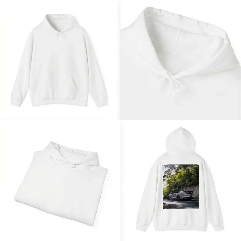 Ford Mustang Silver On Forest Road – Hoodies