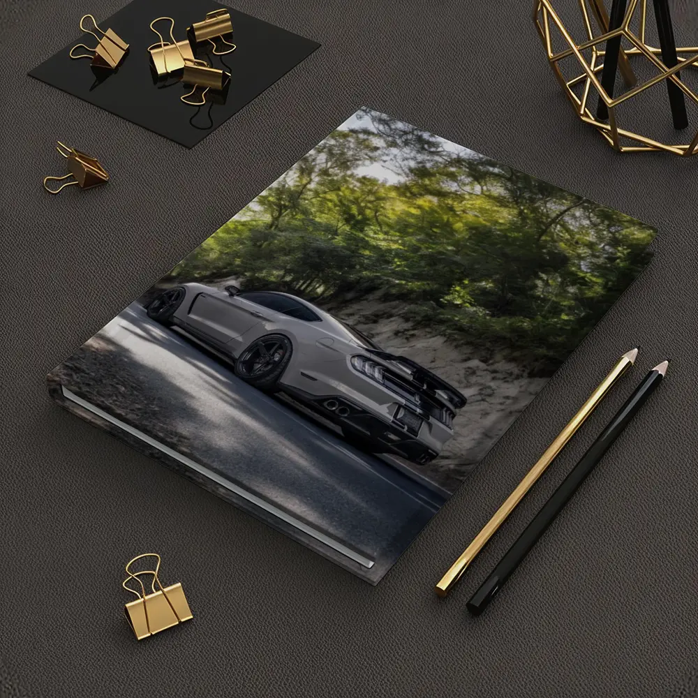 Ford Mustang Silver On Forest Road – Notebooks