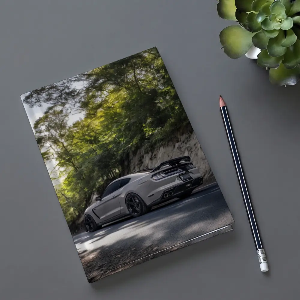 Ford Mustang Silver On Forest Road – Notebooks