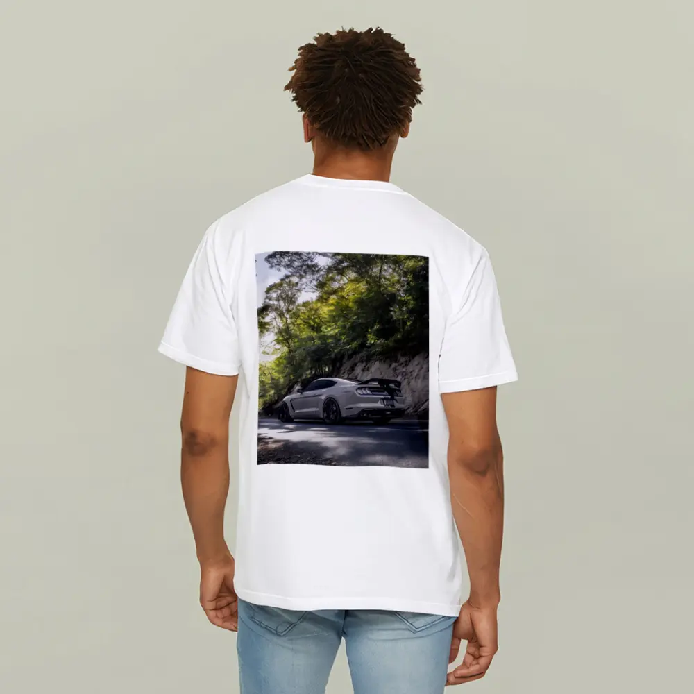 Ford Mustang Silver On Forest Road – T-Shirts