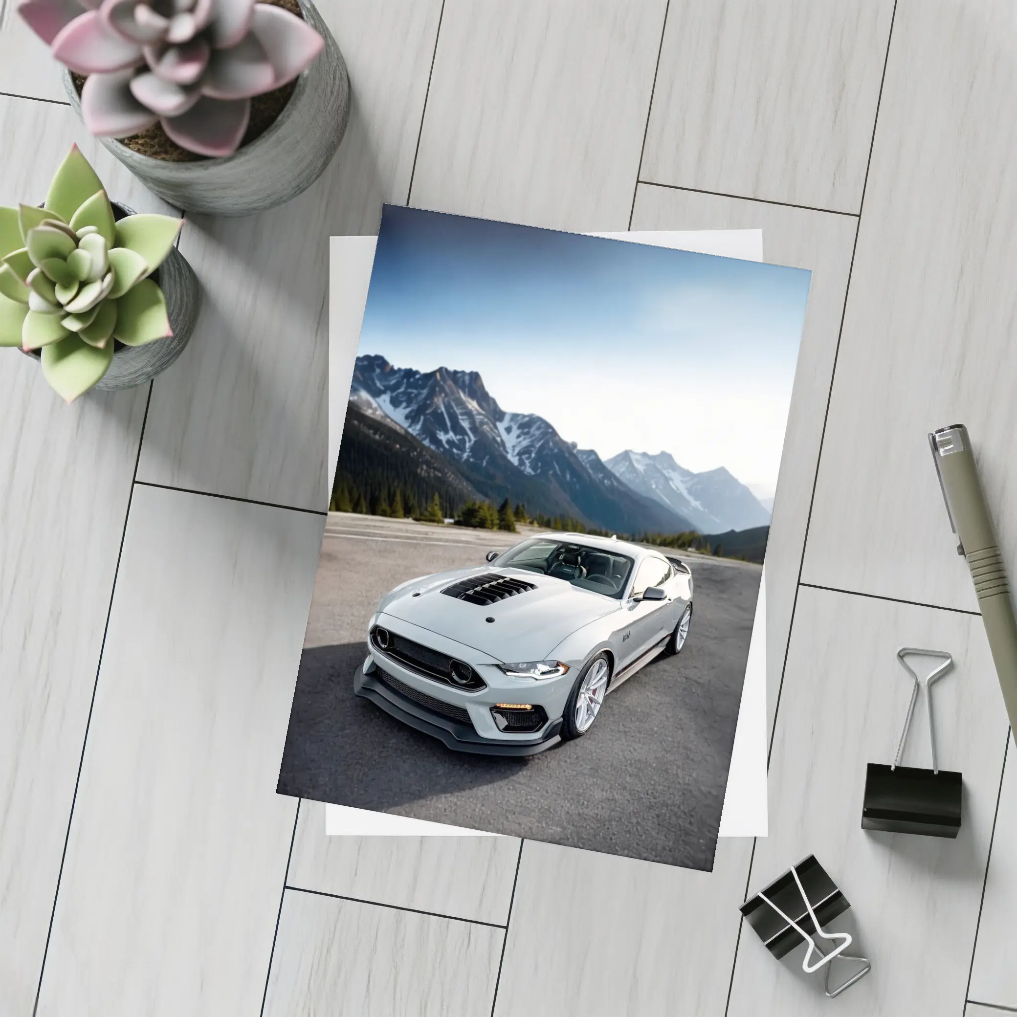 Ford Mustang Mach One Grey Mountain Road – Postcards