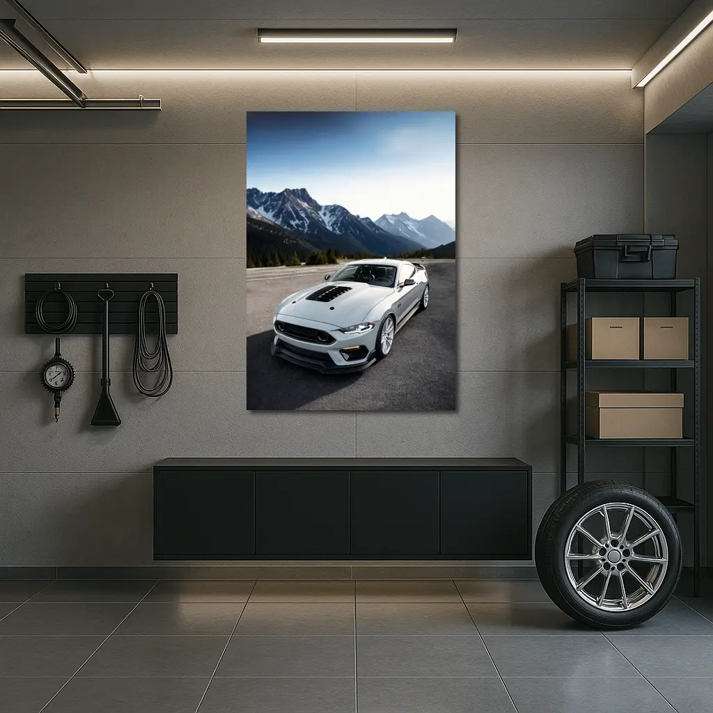 Ford Mustang Mach One Grey Mountain Road – Wall Art