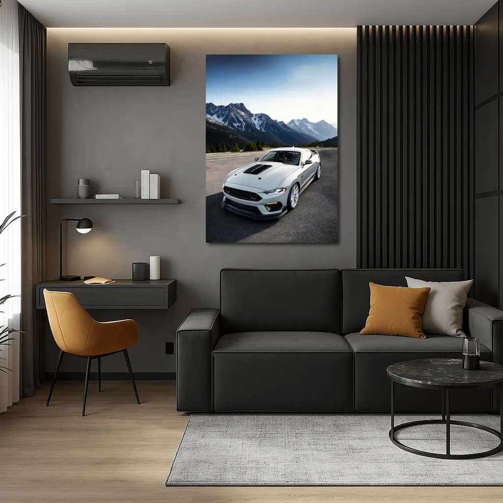 Ford Mustang Mach One Grey Mountain Road – Wall Art