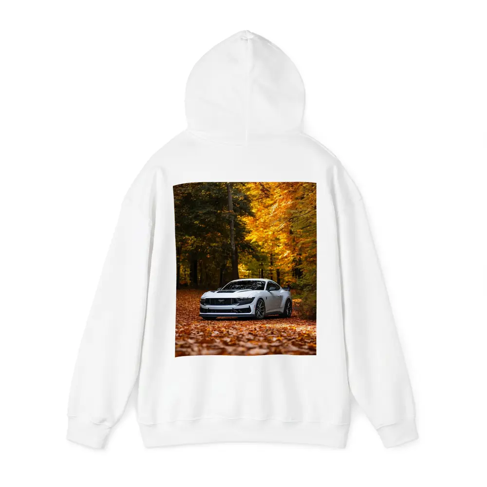 Ford Mustang White Car Autumn Forest – Hoodies