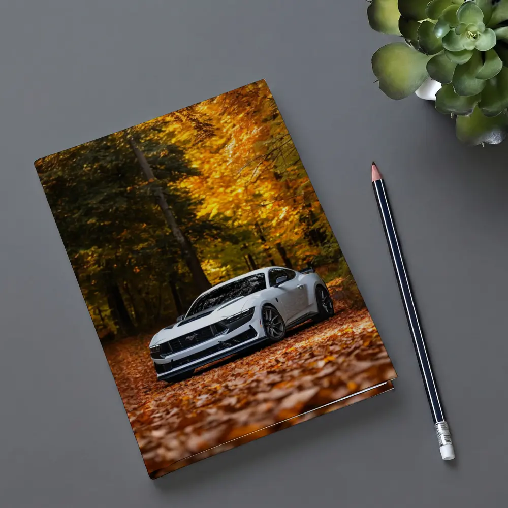 Ford Mustang White Car Autumn Forest – Notebooks