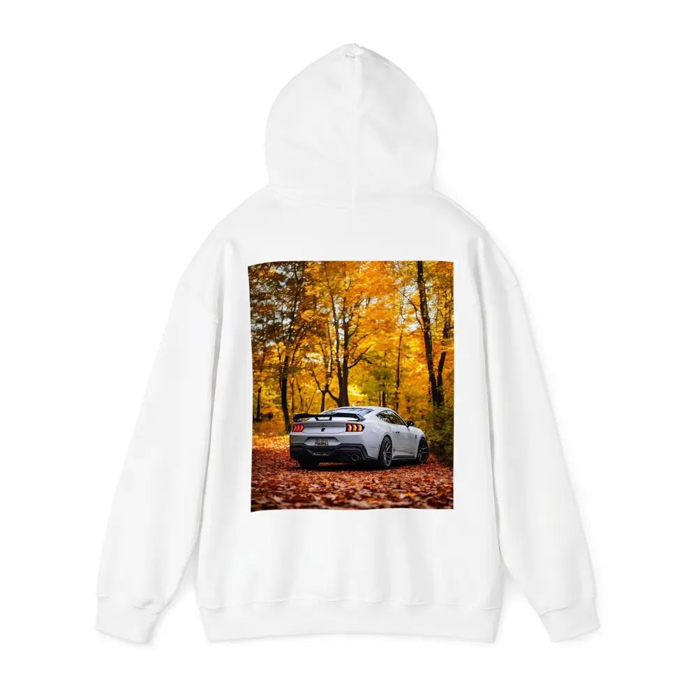 Ford Mustang White Car Autumn Forest – Hoodies