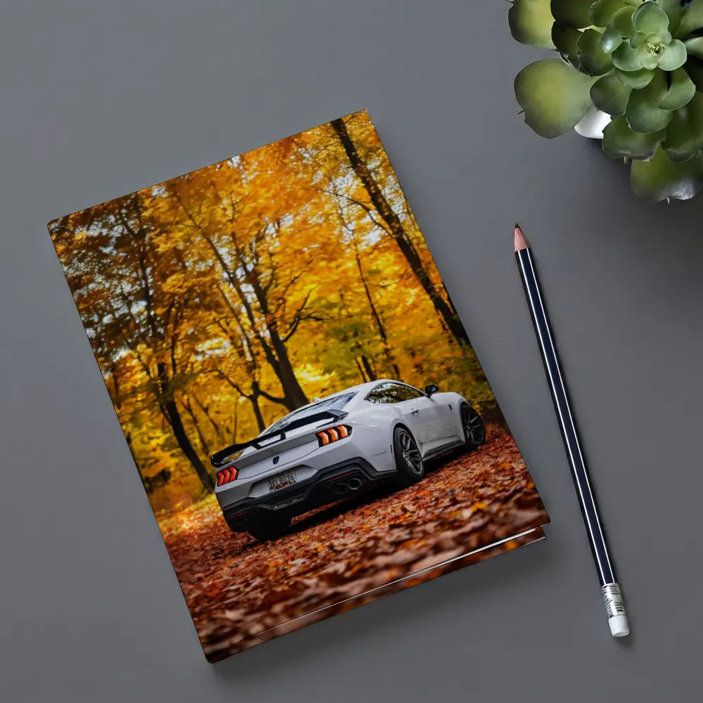 Ford Mustang White Car Autumn Forest – Notebooks