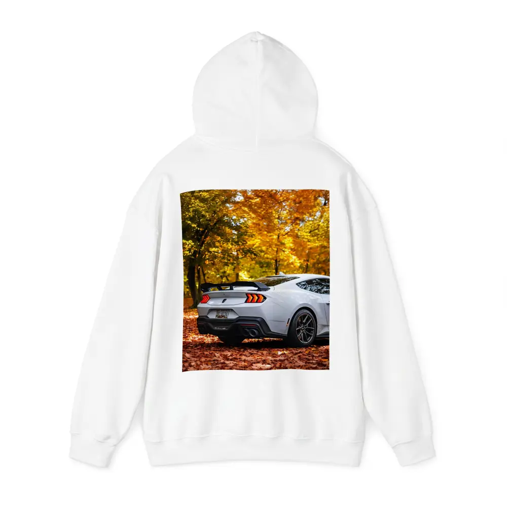 Ford Mustang White Car Autumn Forest – Hoodies