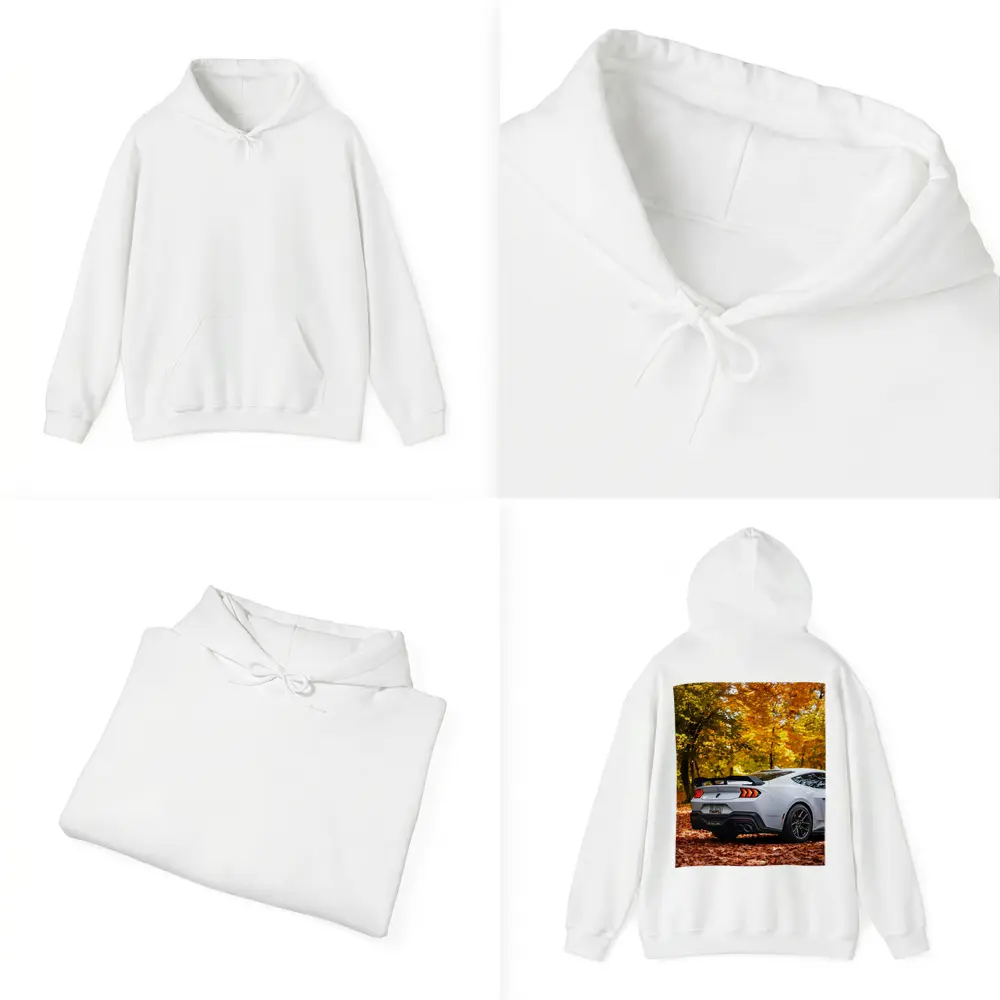 Ford Mustang White Car Autumn Forest – Hoodies