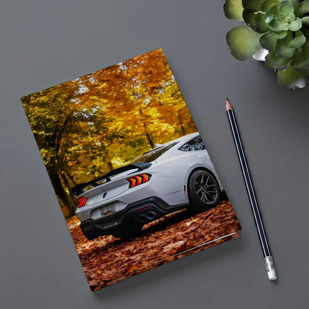 Ford Mustang White Car Autumn Forest – Notebooks