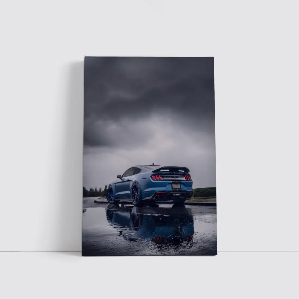 Ford Mustang Blue Stormy Sky Reflection – Wall Art