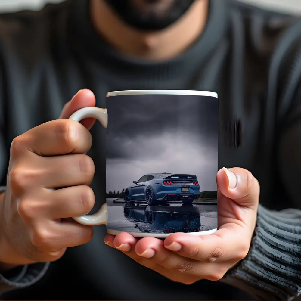 Ford Mustang Blue Stormy Sky Reflection – Mugs