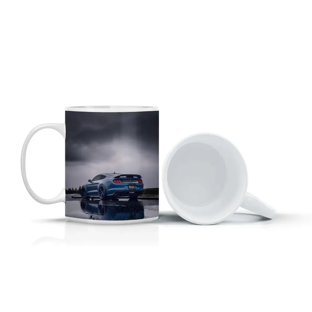 Ford Mustang Blue Stormy Sky Reflection – Mugs