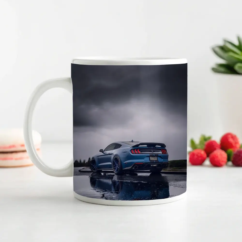 Ford Mustang Blue Stormy Sky Reflection – Mugs