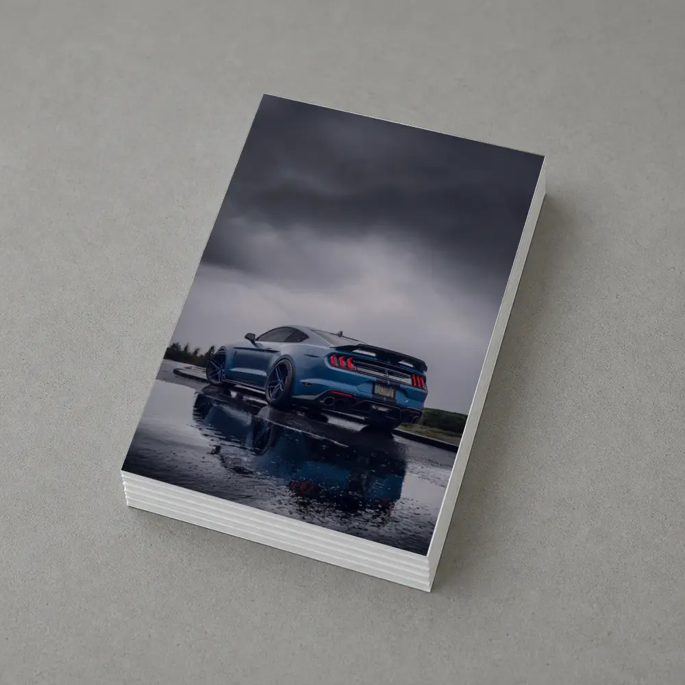 Ford Mustang Blue Stormy Sky Reflection – Postcards