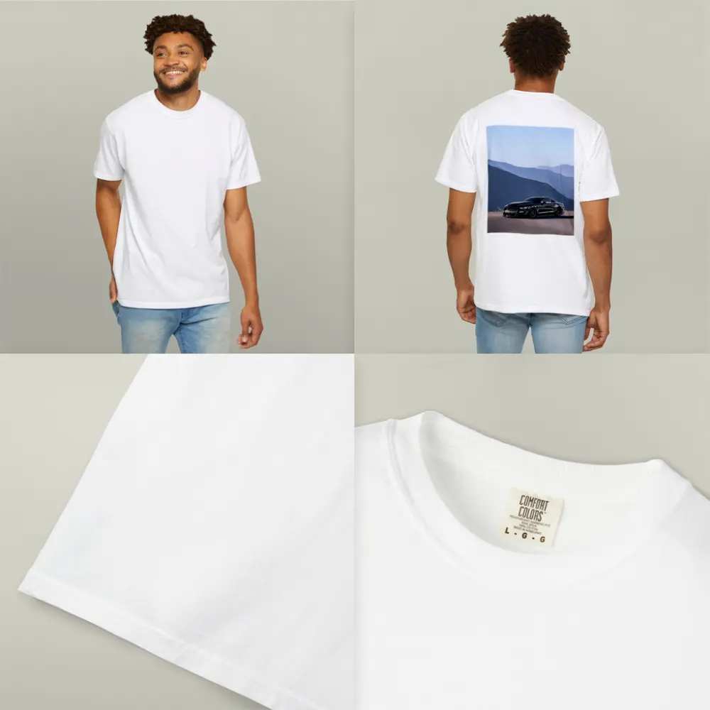 Black Ford Mustang Parked Against Mountain Backdrop – T-Shirts