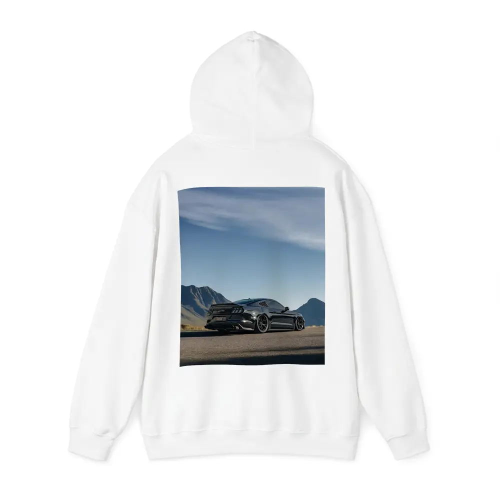 Black Ford Mustang Parked Mountain Road – Hoodies