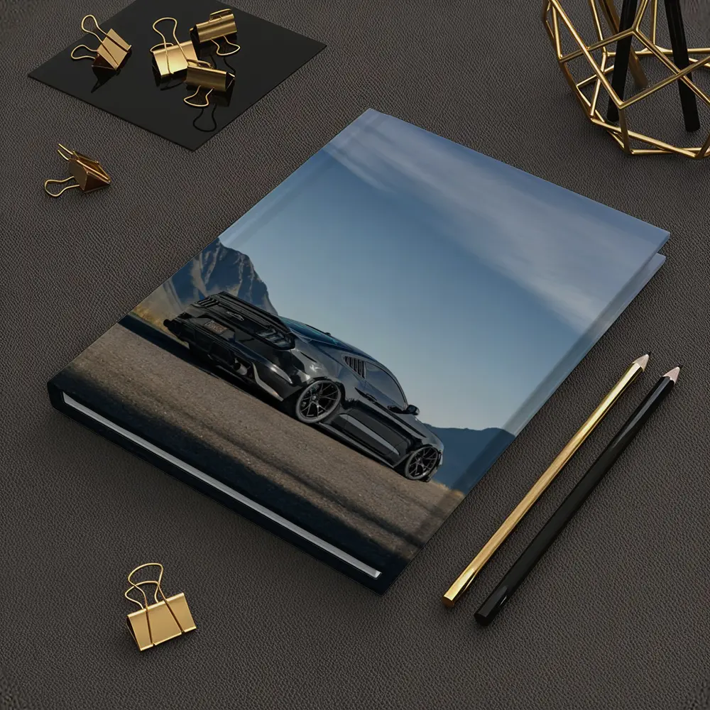Black Ford Mustang Parked Mountain Road – Notebooks