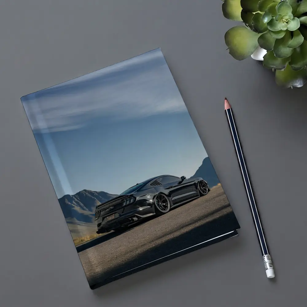 Black Ford Mustang Parked Mountain Road – Notebooks