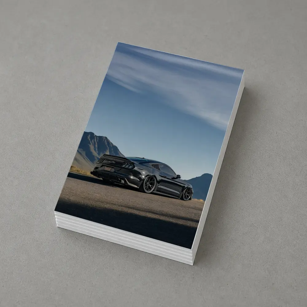 Black Ford Mustang Parked Mountain Road – Postcards
