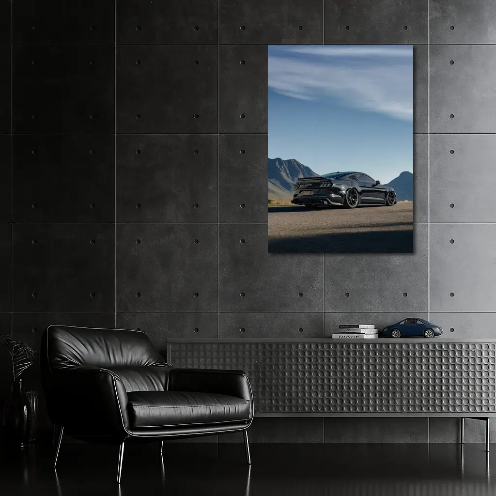 Black Ford Mustang Parked Mountain Road – Wall Art