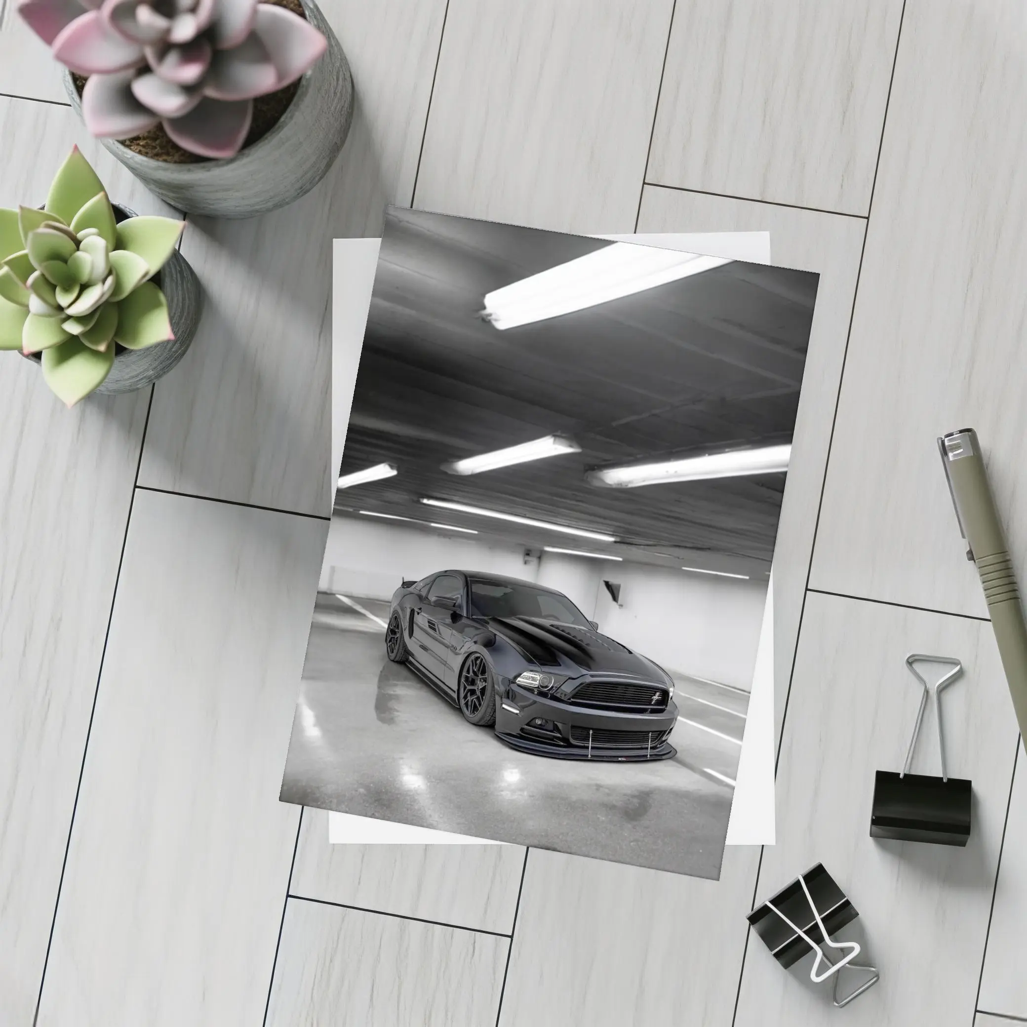 Ford Mustang Black Parking Garage Dark – Postcards