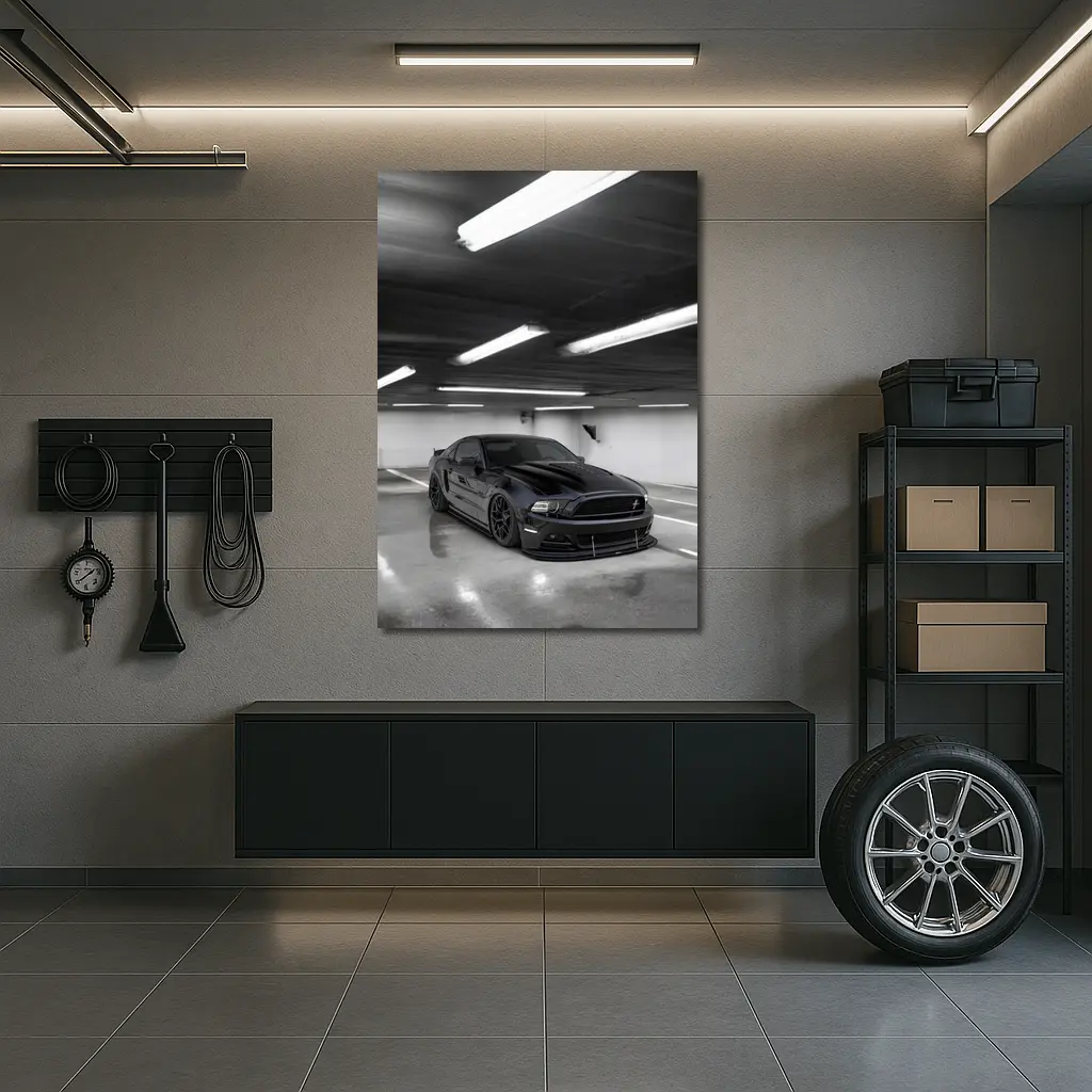 Ford Mustang Black Parking Garage Dark – Wall Art