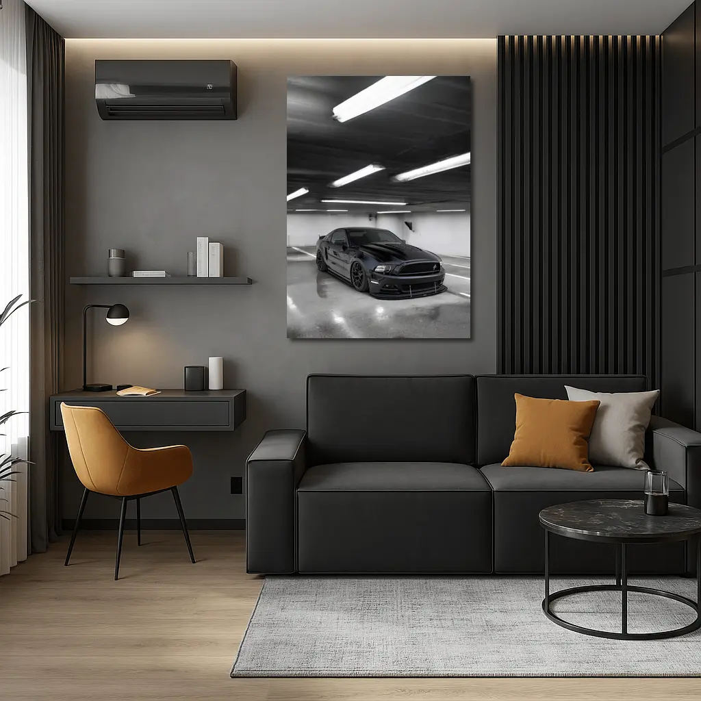 Ford Mustang Black Parking Garage Dark – Wall Art