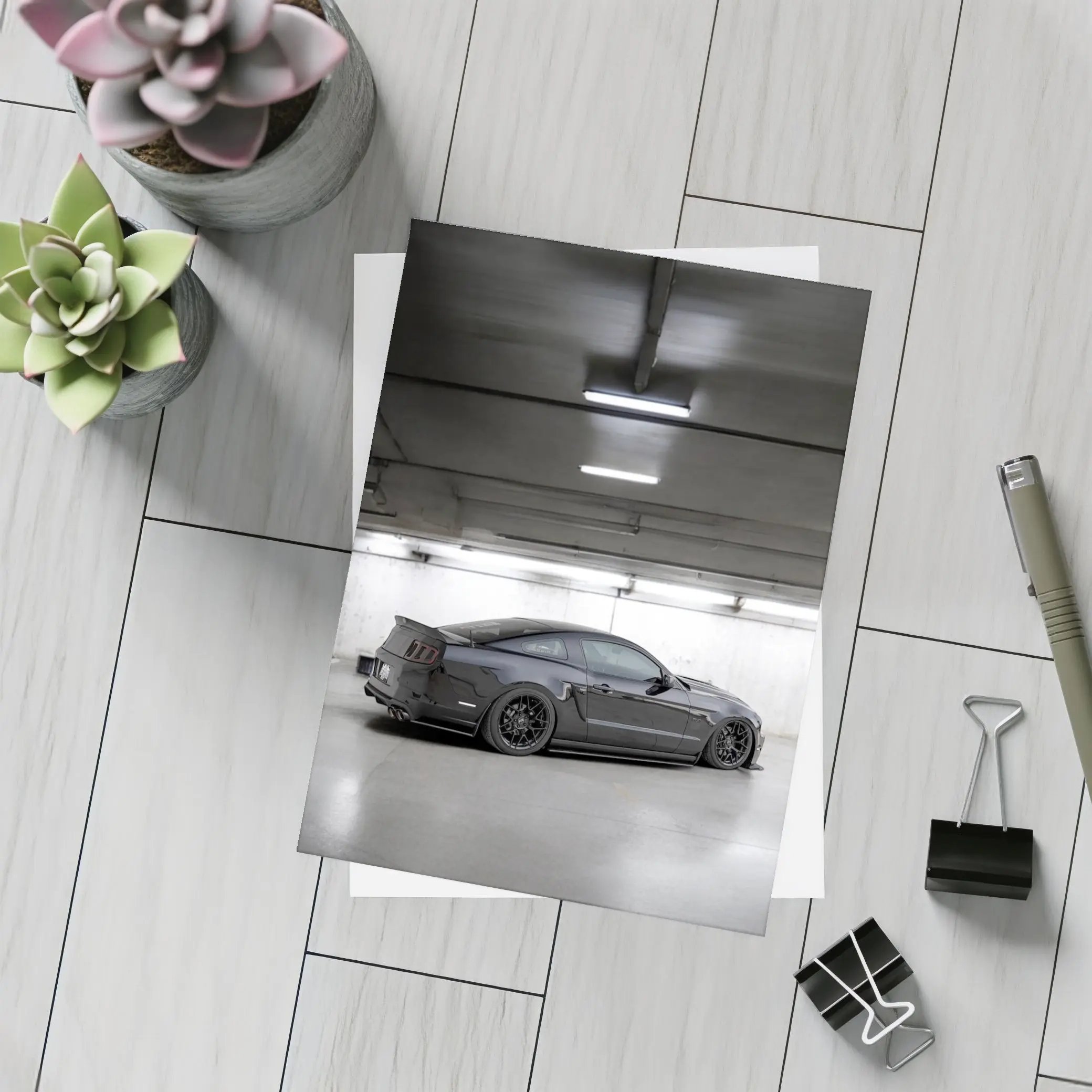 Ford Mustang Dark Gray Underground Parking Garage – Postcards