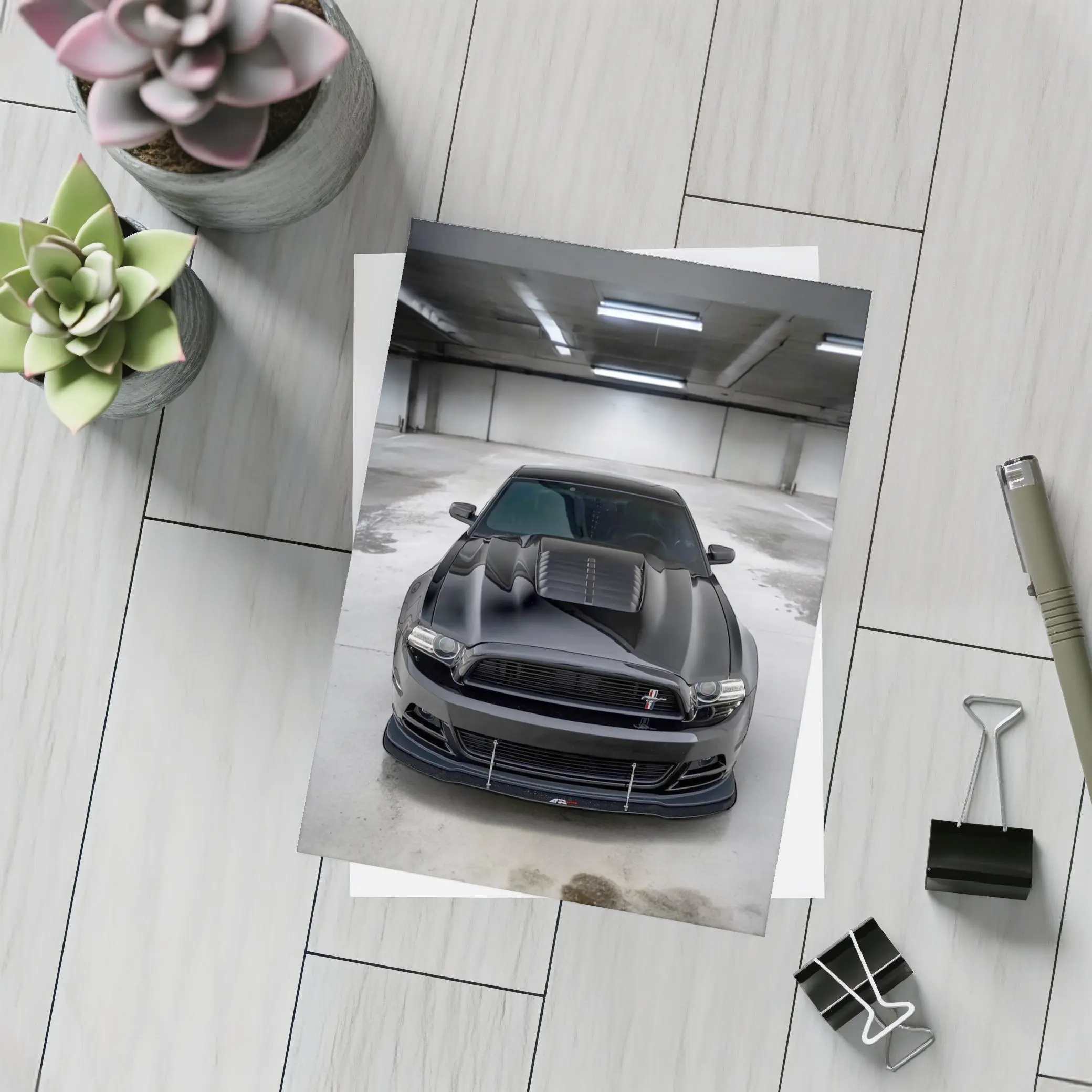 Ford Mustang Black Muscle Car Parking Garage – Postcards