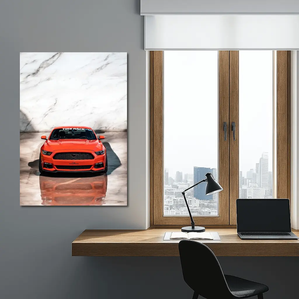 Ford Mustang Orange Front View Marble – Wall Art