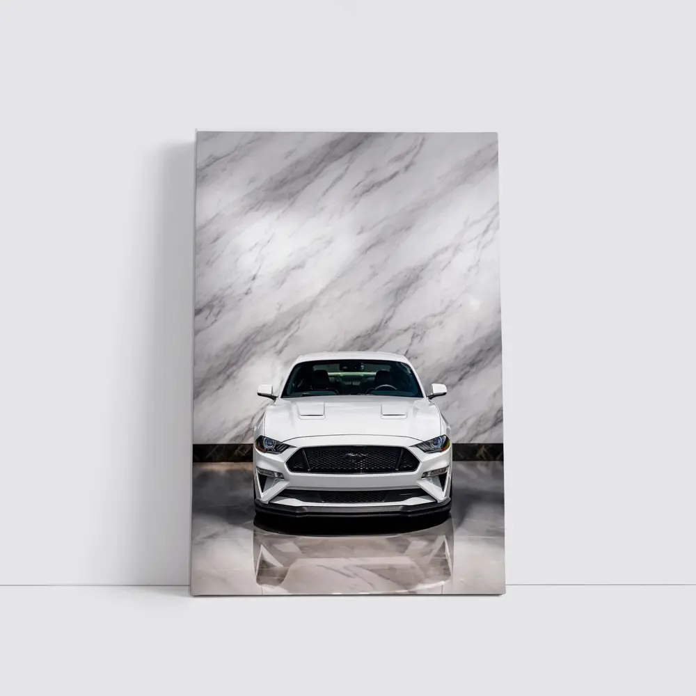 Ford Mustang White Marble Background Front View – Wall Art