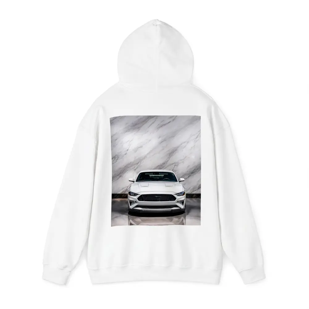 Ford Mustang White Marble Background Front View – Hoodies