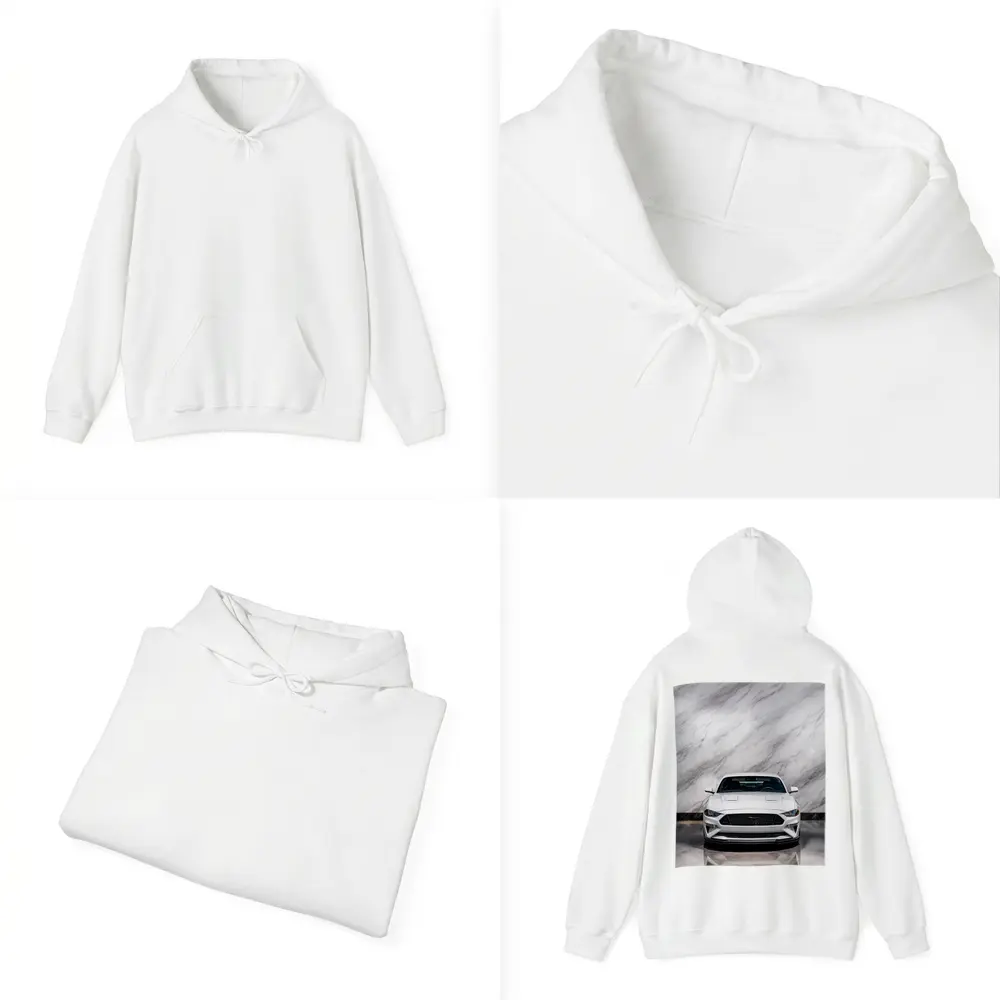 Ford Mustang White Marble Background Front View – Hoodies