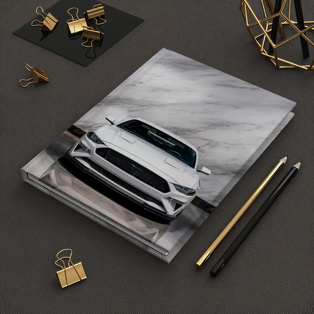 Ford Mustang White Marble Background Front View – Notebooks