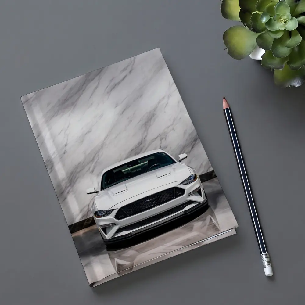 Ford Mustang White Marble Background Front View – Notebooks