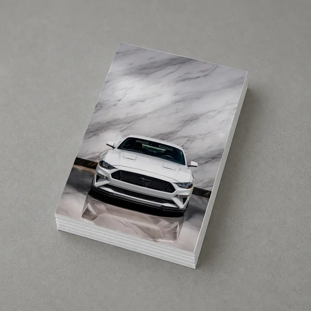 Ford Mustang White Marble Background Front View – Postcards